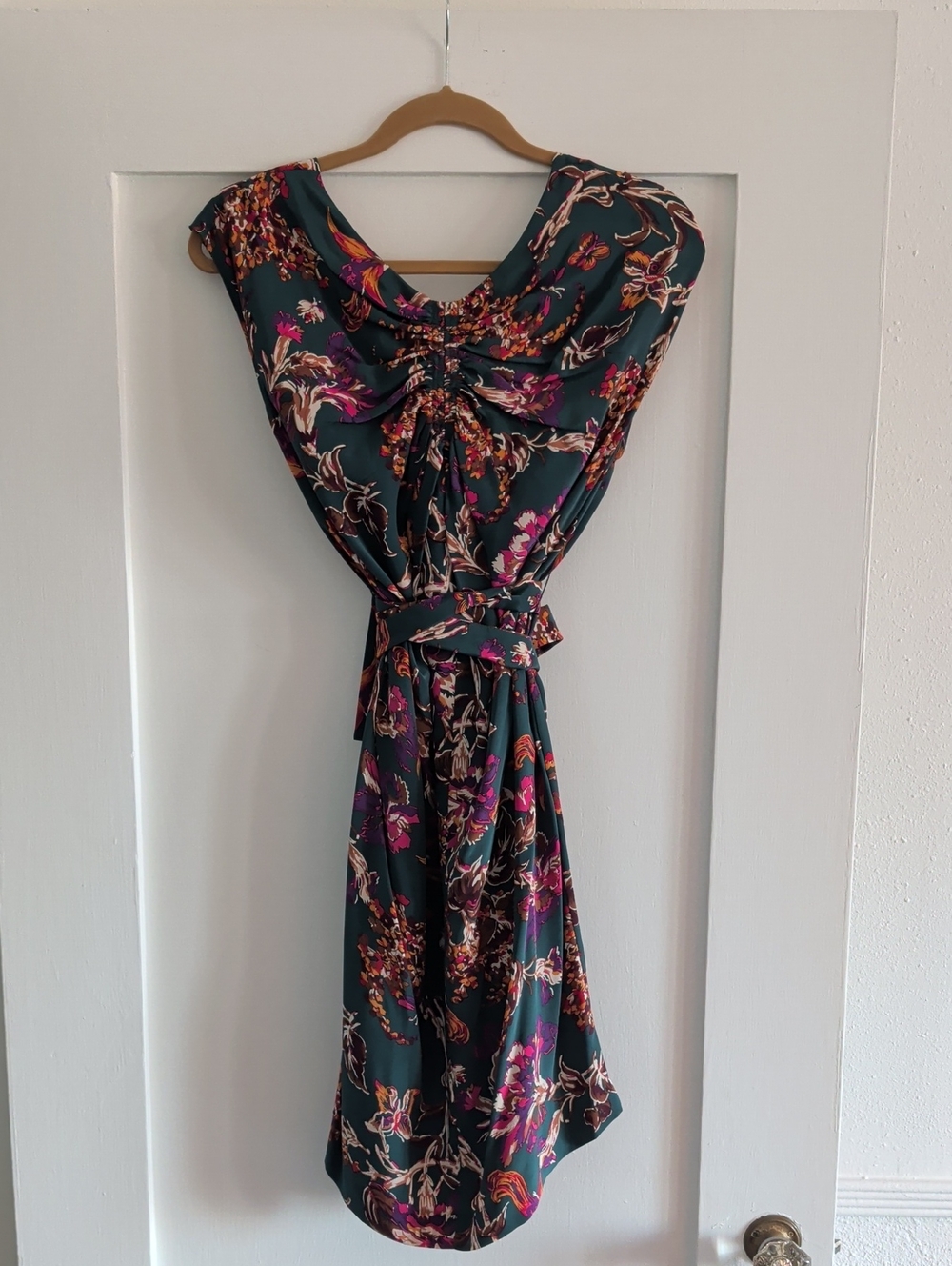 BCBGMaxazria Floral Ruched Green Dress